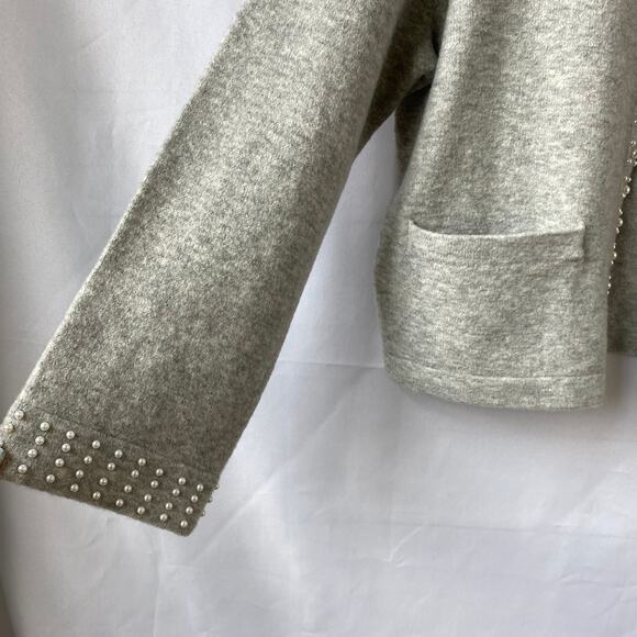 Ann Taylor Pearlized Trim Lady Jacket Cardigan Sweater Women XL Gray Old Money - Picture 3 of 11